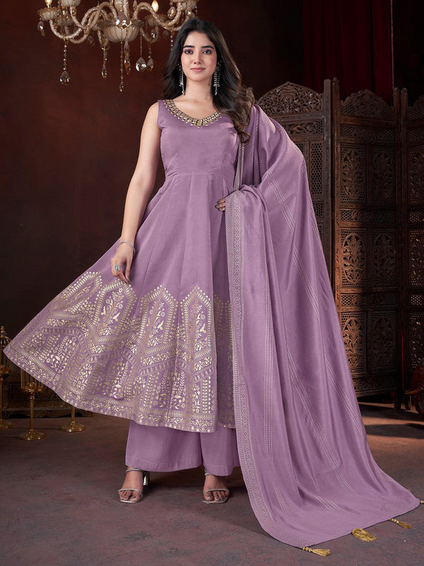 Dazzling Purple Color Silk Fabric Plazzo Suit