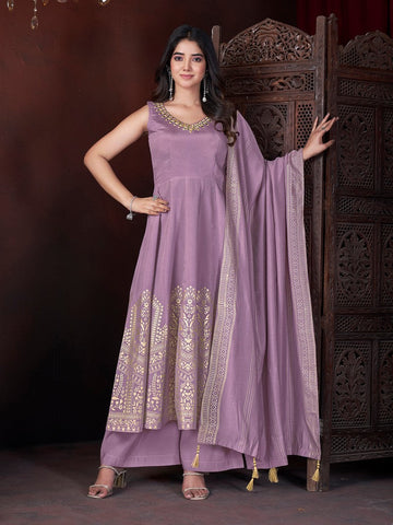 Dazzling Purple Color Silk Fabric Plazzo Suit