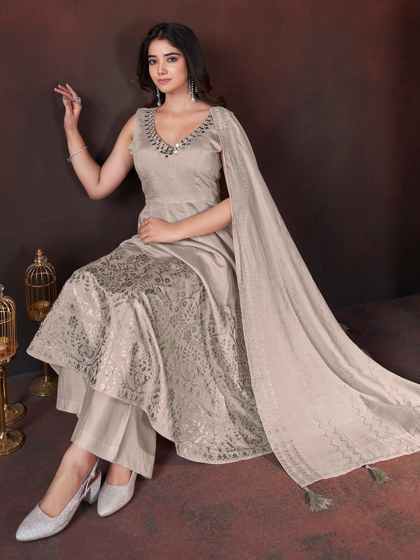 Dazzling Beige Color Silk Fabric Plazzo Suit