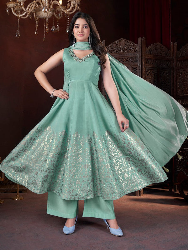 Dazzling Green Color Silk Fabric Plazzo Suit