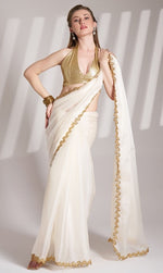 Grand White Color Organza Fabric Casual Saree