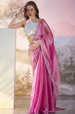 Grand Pink Color Organza Fabric Casual Saree