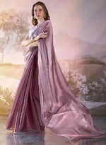 Grand Wine Color Organza Fabric Casual Saree