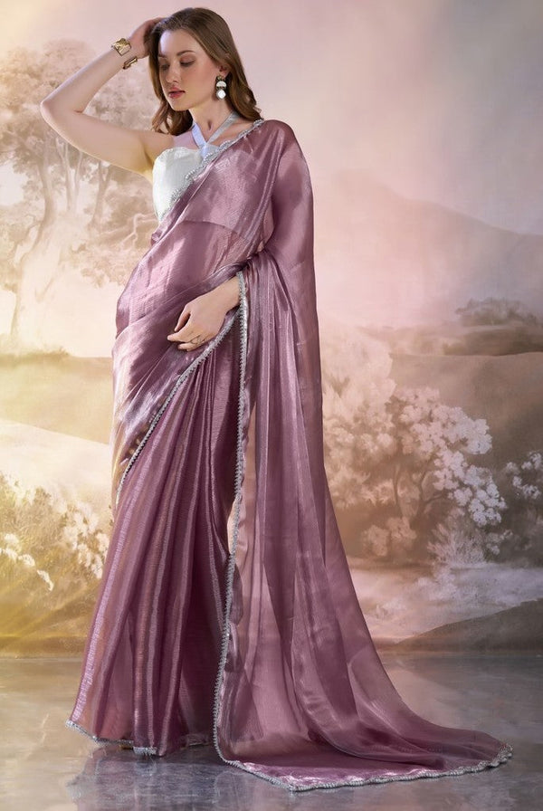 Grand Wine Color Organza Fabric Casual Saree