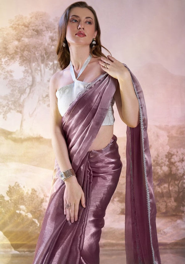 Grand Wine Color Organza Fabric Casual Saree