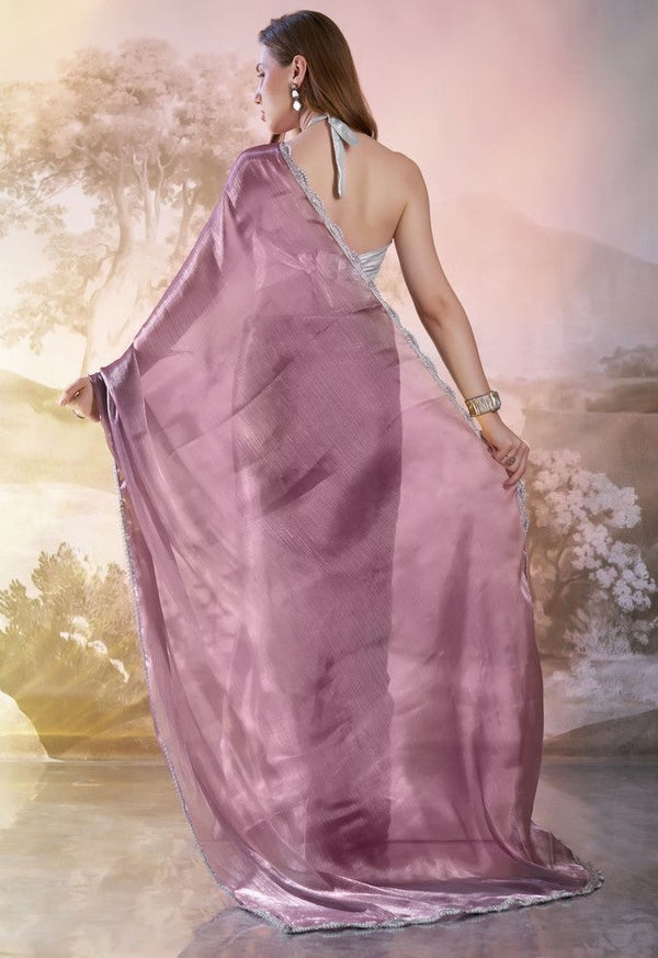 Grand Wine Color Organza Fabric Casual Saree