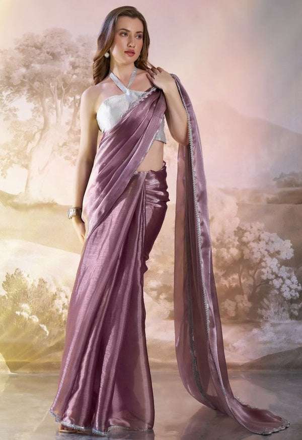 Grand Wine Color Organza Fabric Casual Saree