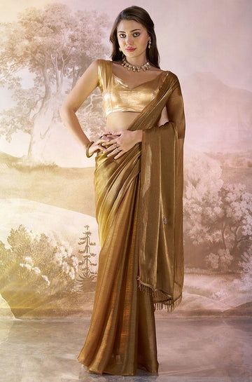 Grand Brown Color Organza Fabric Casual Saree