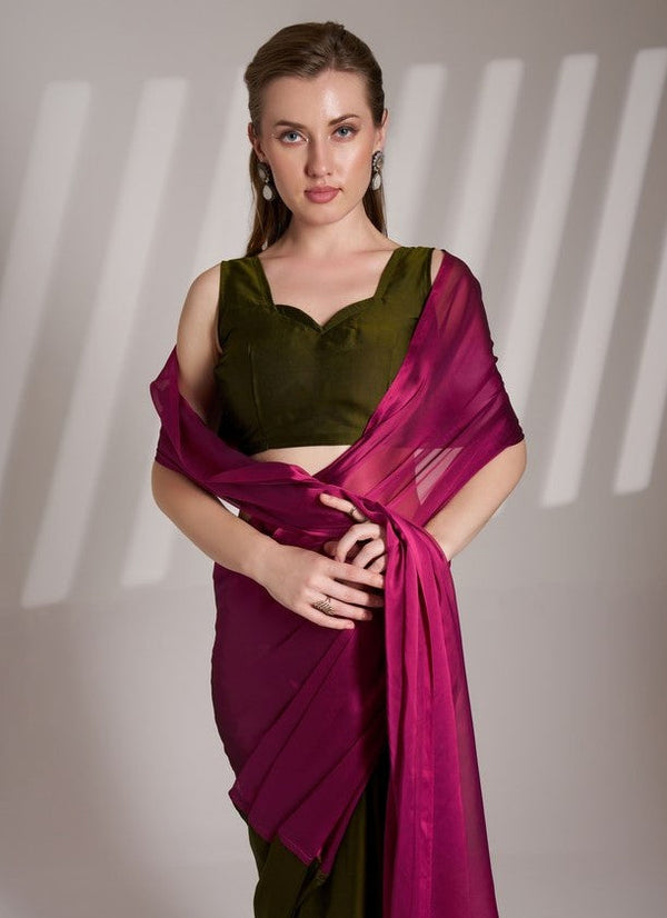 Grand Green Color Satin Fabric Casual Saree