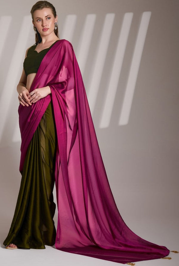 Grand Green Color Satin Fabric Casual Saree