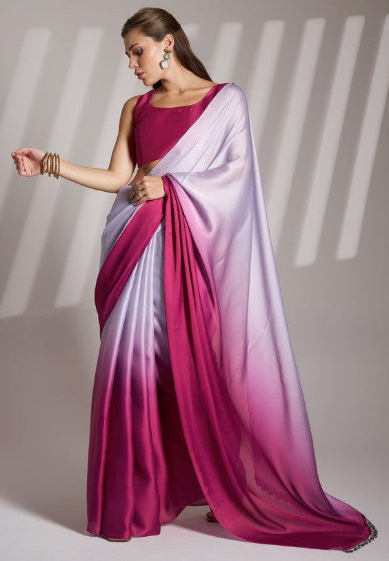 Grand Pink Color Chinon Fabric Casual Saree