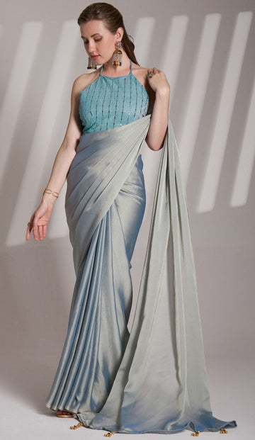 Grand Grey Color Satin Fabric Casual Saree