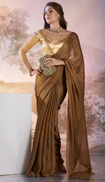 Grand Brown Color Satin Fabric Casual Saree