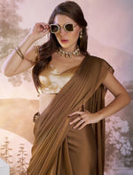 Grand Brown Color Satin Fabric Casual Saree