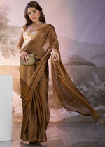 Grand Brown Color Satin Fabric Casual Saree