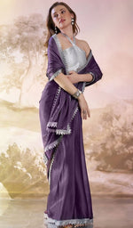 Grand Purple Color Satin Fabric Casual Saree