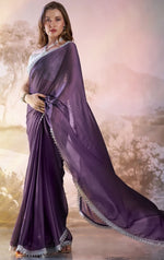 Grand Purple Color Satin Fabric Casual Saree