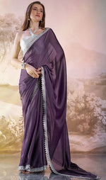 Grand Purple Color Satin Fabric Casual Saree