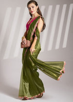 Grand Green Color Net Fabric Casual Saree