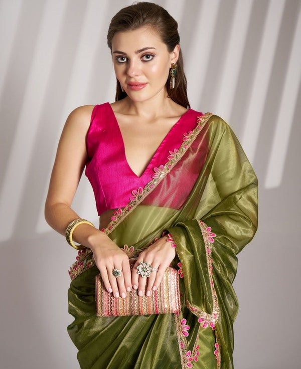 Grand Green Color Net Fabric Casual Saree