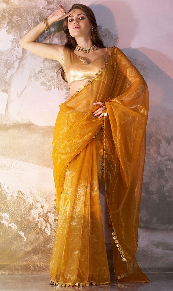 Grand Mustard Color Net Fabric Casual Saree