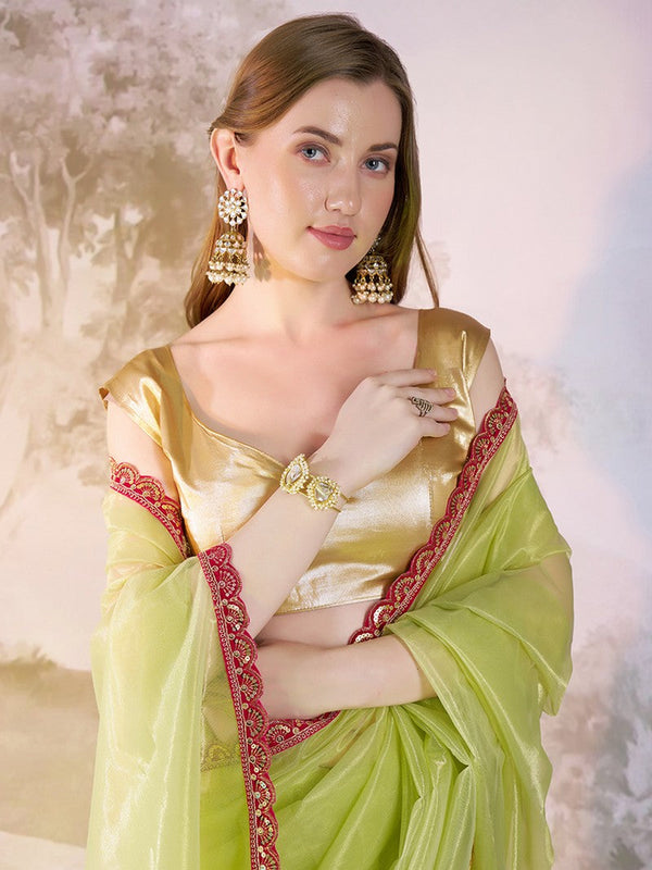 Grand Green Color Net Fabric Casual Saree