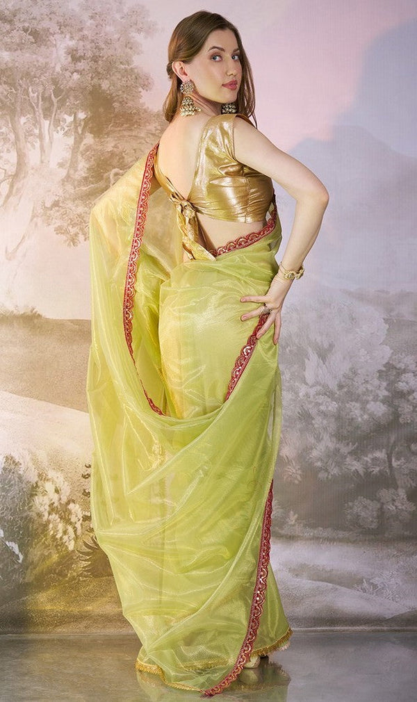 Grand Green Color Net Fabric Casual Saree