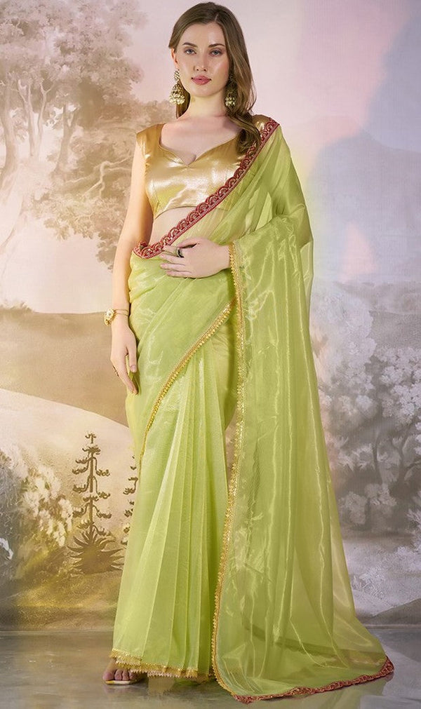 Grand Green Color Net Fabric Casual Saree