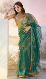 Grand Teal Color Net Fabric Casual Saree