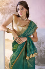 Grand Teal Color Net Fabric Casual Saree