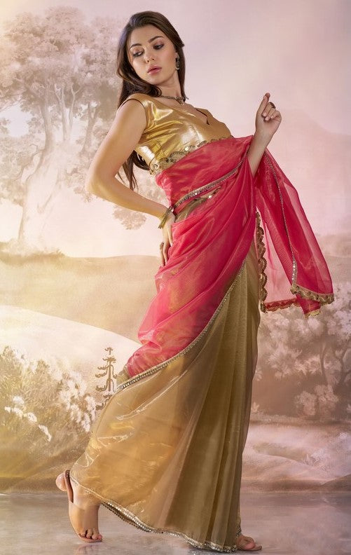 Grand Beige Color Net Fabric Casual Saree