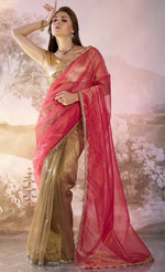 Grand Beige Color Net Fabric Casual Saree