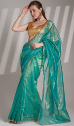 Grand Turquoise Color Net Fabric Casual Saree