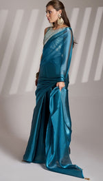 Grand Teal Color Net Fabric Casual Saree