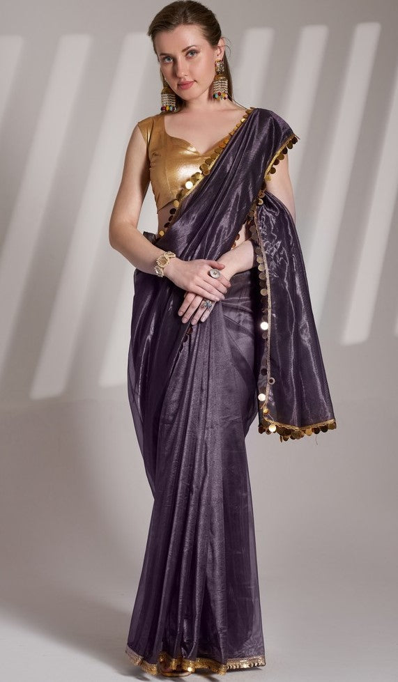 Grand Purple Color Net Fabric Casual Saree