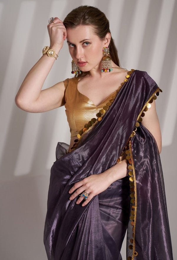 Grand Purple Color Net Fabric Casual Saree