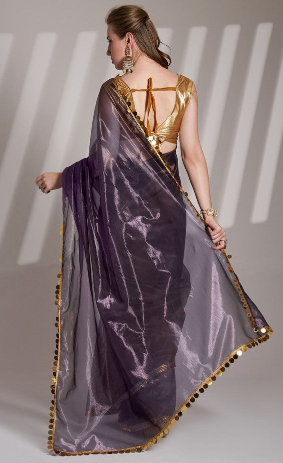 Grand Purple Color Net Fabric Casual Saree