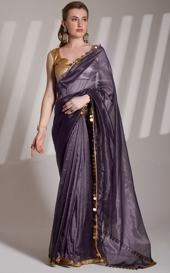 Grand Purple Color Net Fabric Casual Saree