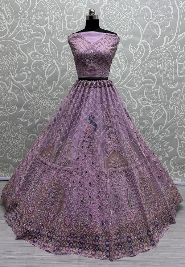 Amazing Purple Color Net Fabric Party Wear Lehenga