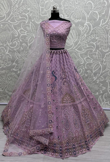 Amazing Purple Color Net Fabric Party Wear Lehenga