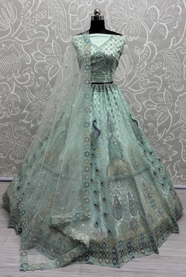 Amazing Green Color Net Fabric Party Wear Lehenga