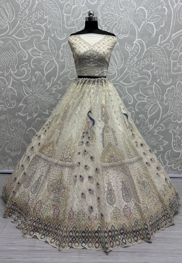 Amazing Cream Color Net Fabric Party Wear Lehenga