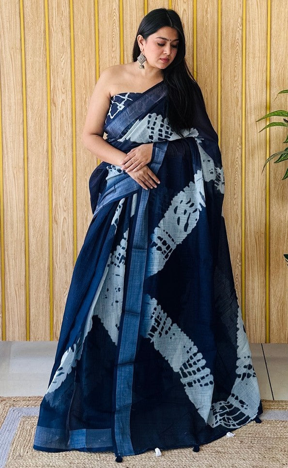 Grand Navy Blue Color Cotton Fabric Casual Saree