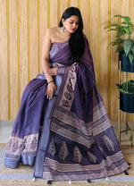 Grand Purple Color Cotton Fabric Casual Saree