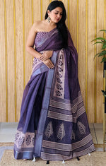 Grand Purple Color Cotton Fabric Casual Saree