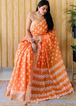 Grand Orange Color Cotton Fabric Casual Saree