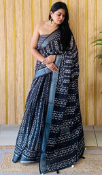 Grand Teal Color Cotton Fabric Casual Saree