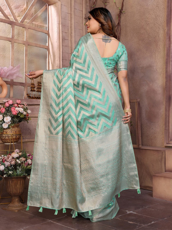 Amazing Green Color Organza Fabric Casual Saree