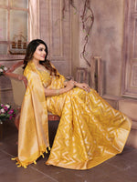 Amazing Yellow Color Organza Fabric Casual Saree