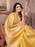 Amazing Yellow Color Organza Fabric Casual Saree